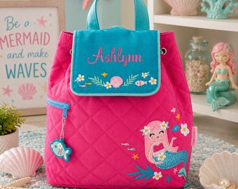 Personalized Mermaid Toddler Backpack, Embroidered Name Backpack, Mermaid Backpack, Girls Preschool Backpack, Daycare Bag,Under The Sea Gift