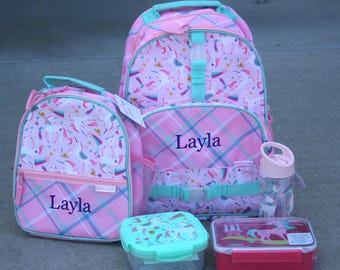 Personalized Kids Backpack and Lunch Box Set, Unicorn School Bags