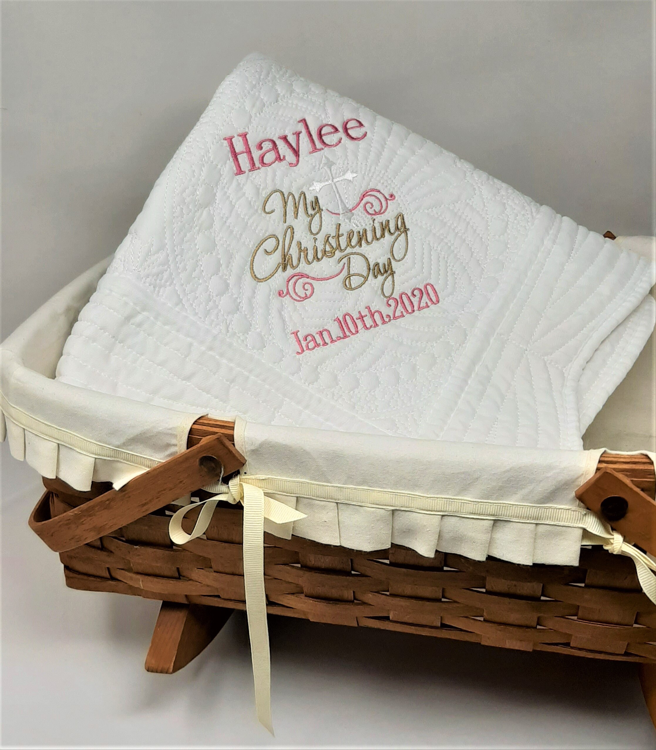 Baby Christening Quilt Personalized With Baby Name Beautiful Etsy