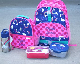Personalized Kids Backpack and Lunch Box Set, Rainbow School Bags.