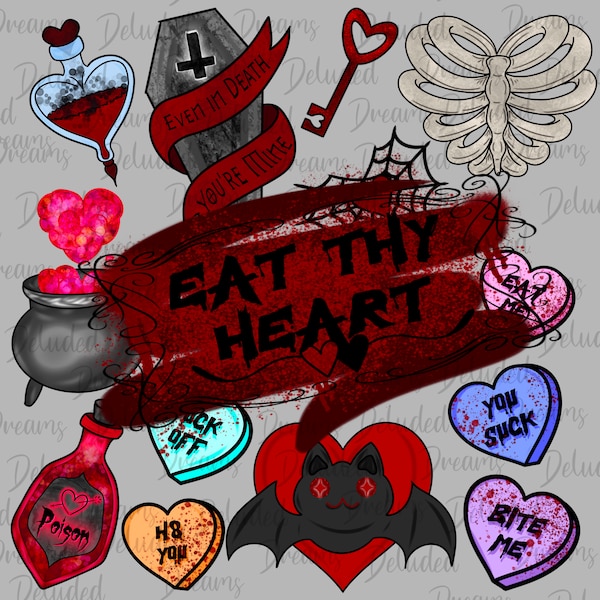 Deluded Dreams - Eat Thy Heart Collection - Clip Art Witchy Valentines Day Digital Art