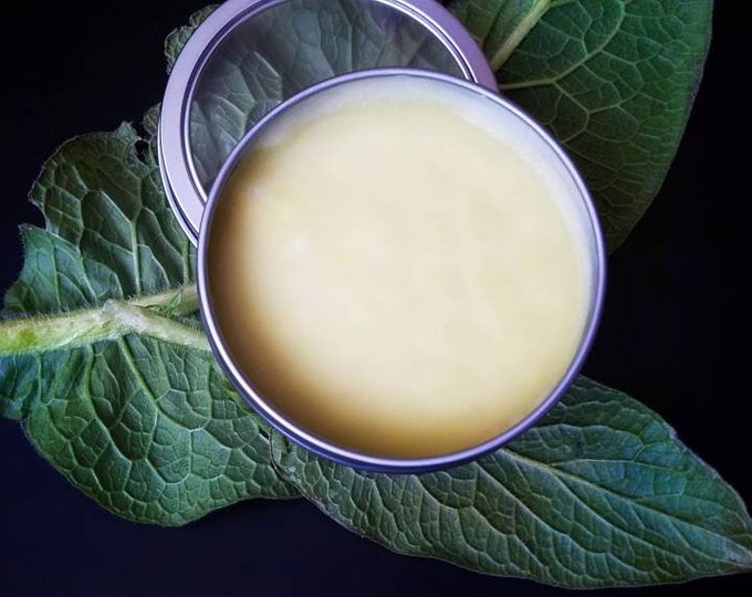 Simply Comfrey Salve, Garden Grown organic herbal balm, ethically created unscented botanically infused handcrafted salve