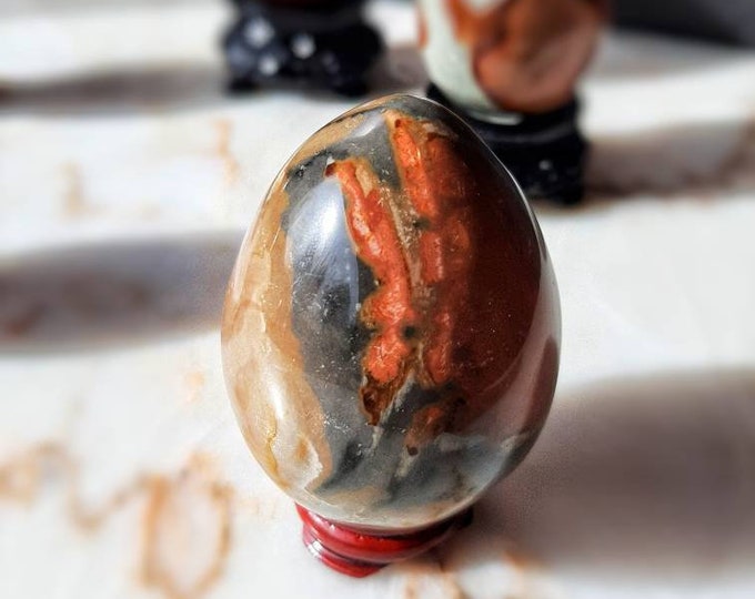 Ocean Jasper Egg Crystal Palm Stone, Ostara natural stone fertility spell crystal, Egg hunt basket filler, Eostre goddess altar decor