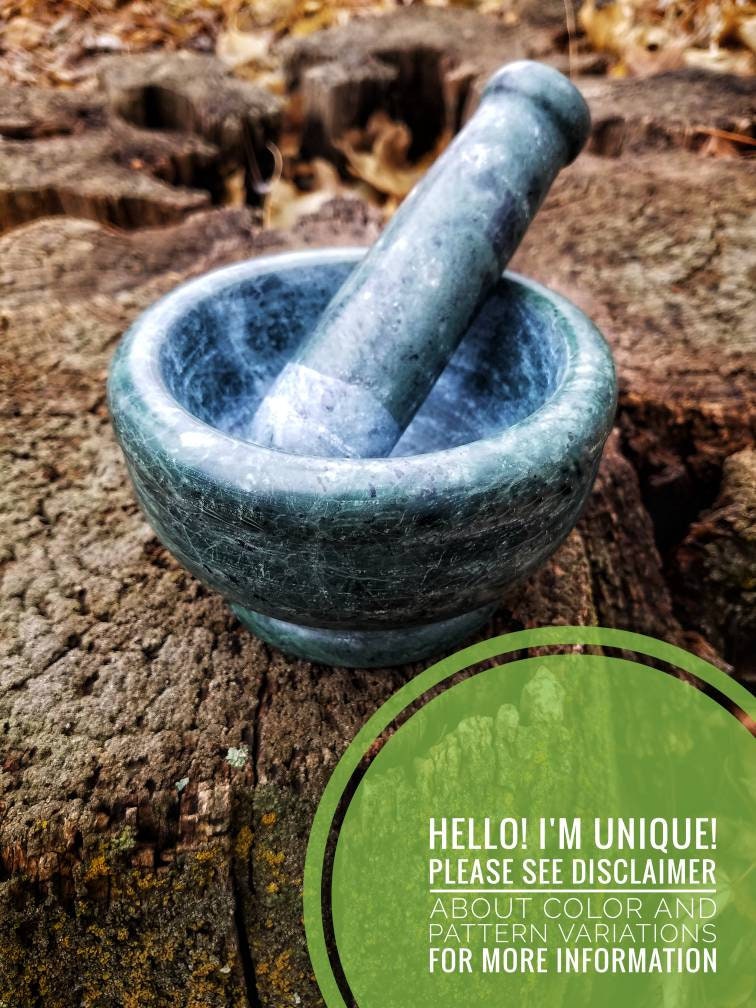 XL Mortar and Pestle Set, Marble Mortar, Cast Iron Cauldron, Etched