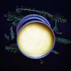 Simply Yarrow Salve, Wildcrafted Achillea millefolium organic herbal balm, ethically created unscented botanically infused handcrafted salve