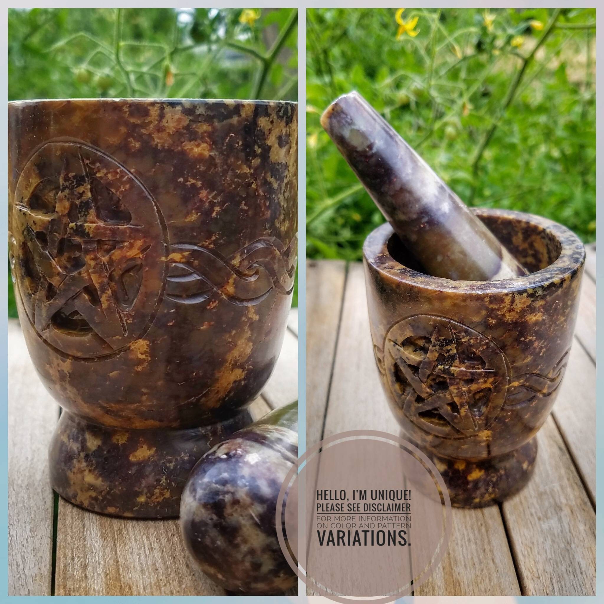 Mortar and Pestle Set, Marble Mortar, Etched Stone herb grinder