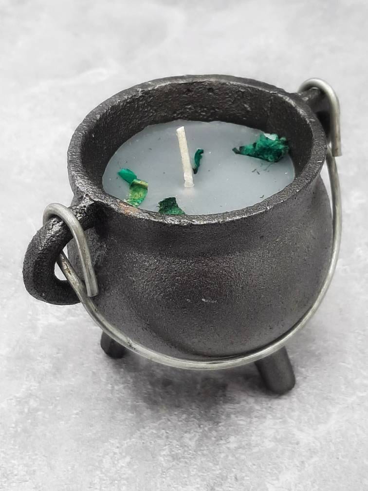 Cast Iron Cauldron Candles with Lids and Metal Handle, kitchen witch decor, Apothecary, Wiccan
