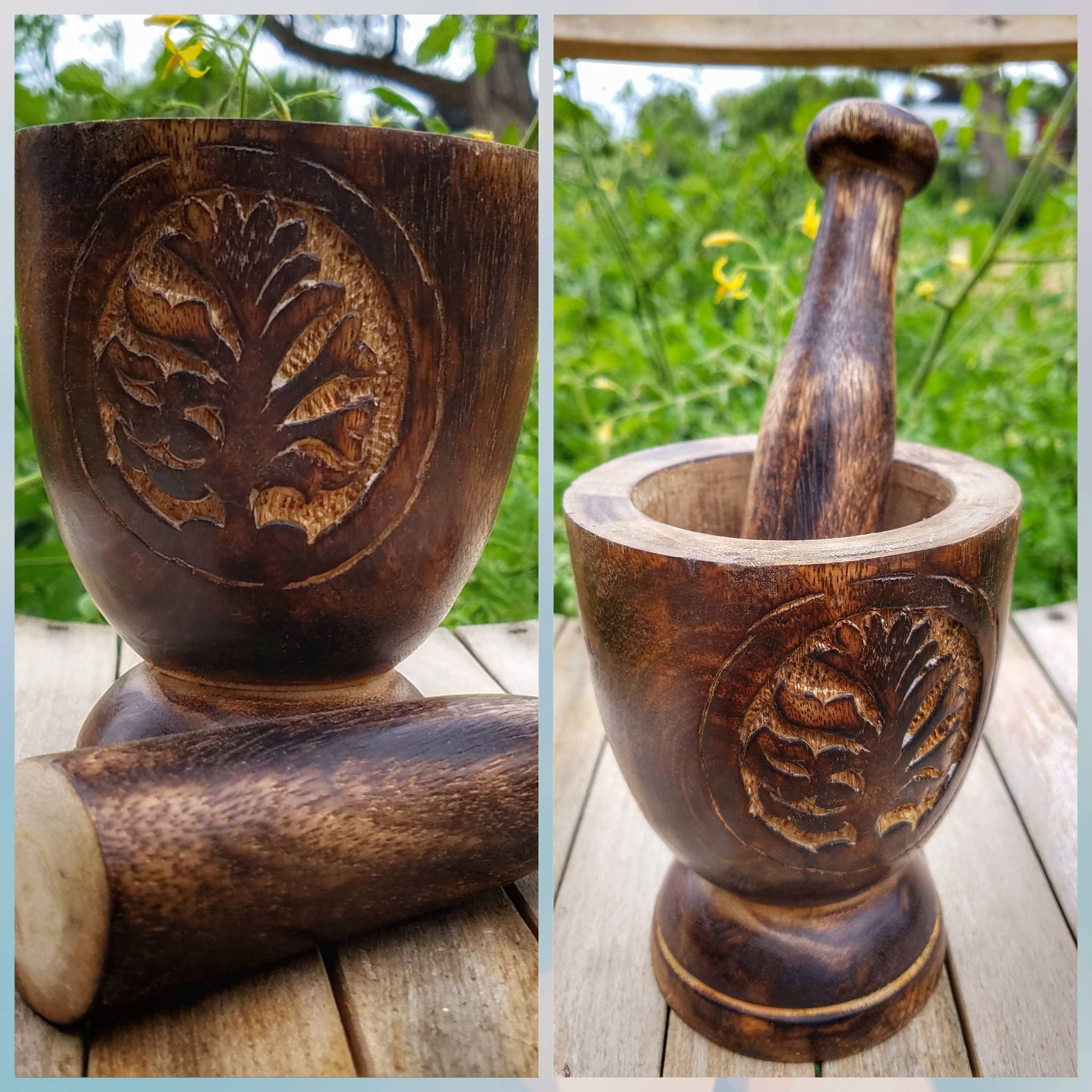 XL Mortar and Pestle Set, Marble Mortar, Cast Iron Cauldron, Etched