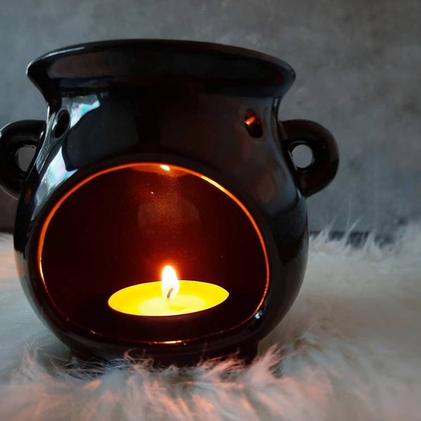 Witches Cauldron Ceramic Oil Burner, Tea Light Oil Diffuser Lamp for Wax Melts Warmer, kitchen witch decor, Wiccan Altar Herbal Spells