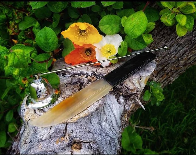 9in Horn Athame - Natural Buffalo Horn Ritual Knife for Wicca, Pagan, Witchcraft, Altar Dagger for Cord Cutting Spells & Ceremonies
