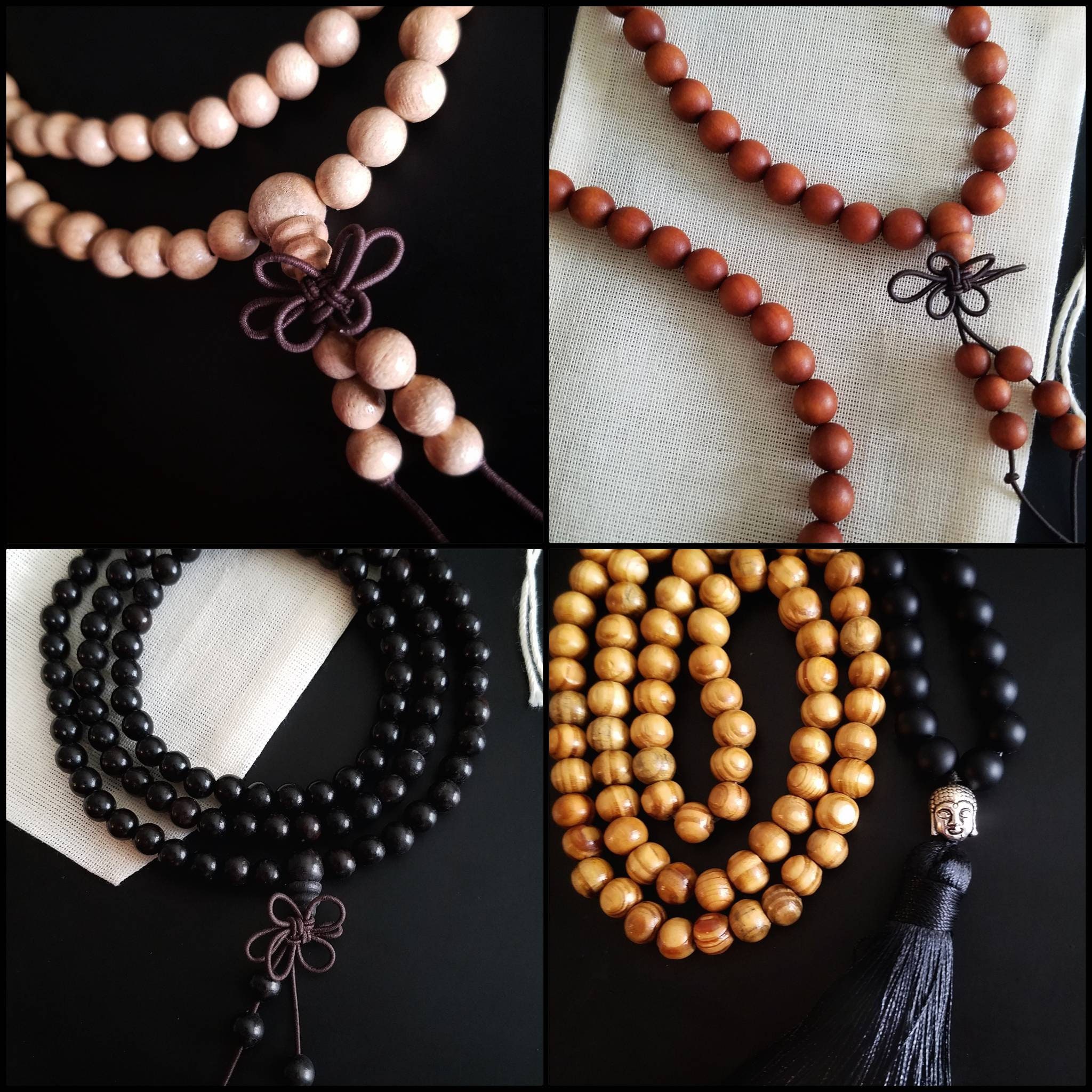 Natural Wooden Mala, Buddhist Wrap Bracelet Beaded Necklace