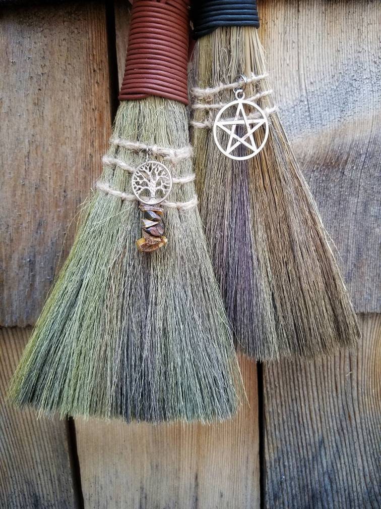 Witches Altar Besom, Handheld Wiccan Broom, Pagan Crystal Altar Broom