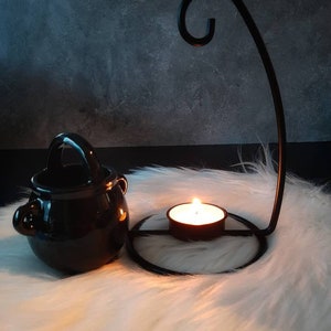 Hanging Cauldron Ceramic Oil Burner with Stand, Tea Light Oil Diffuser Lamp for Wax Melt Warmer, kitchen witch decor, Wicca Altar Herb Spell image 3