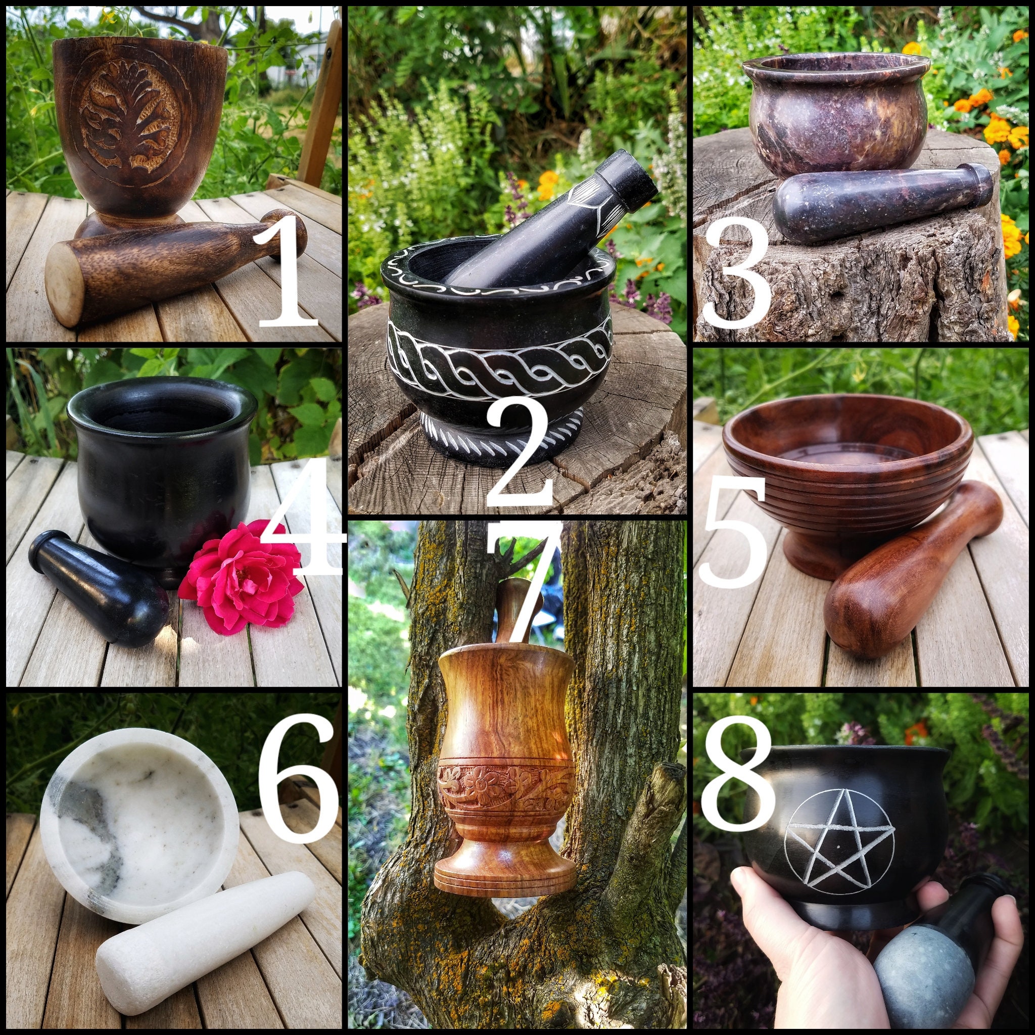 XL Mortar and Pestle Set, Marble Mortar, Cast Iron Cauldron, Etched