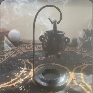 Hanging Cauldron Ceramic Oil Burner with Stand, Tea Light Oil Diffuser Lamp for Wax Melt Warmer, kitchen witch decor, Wicca Altar Herb Spell image 8