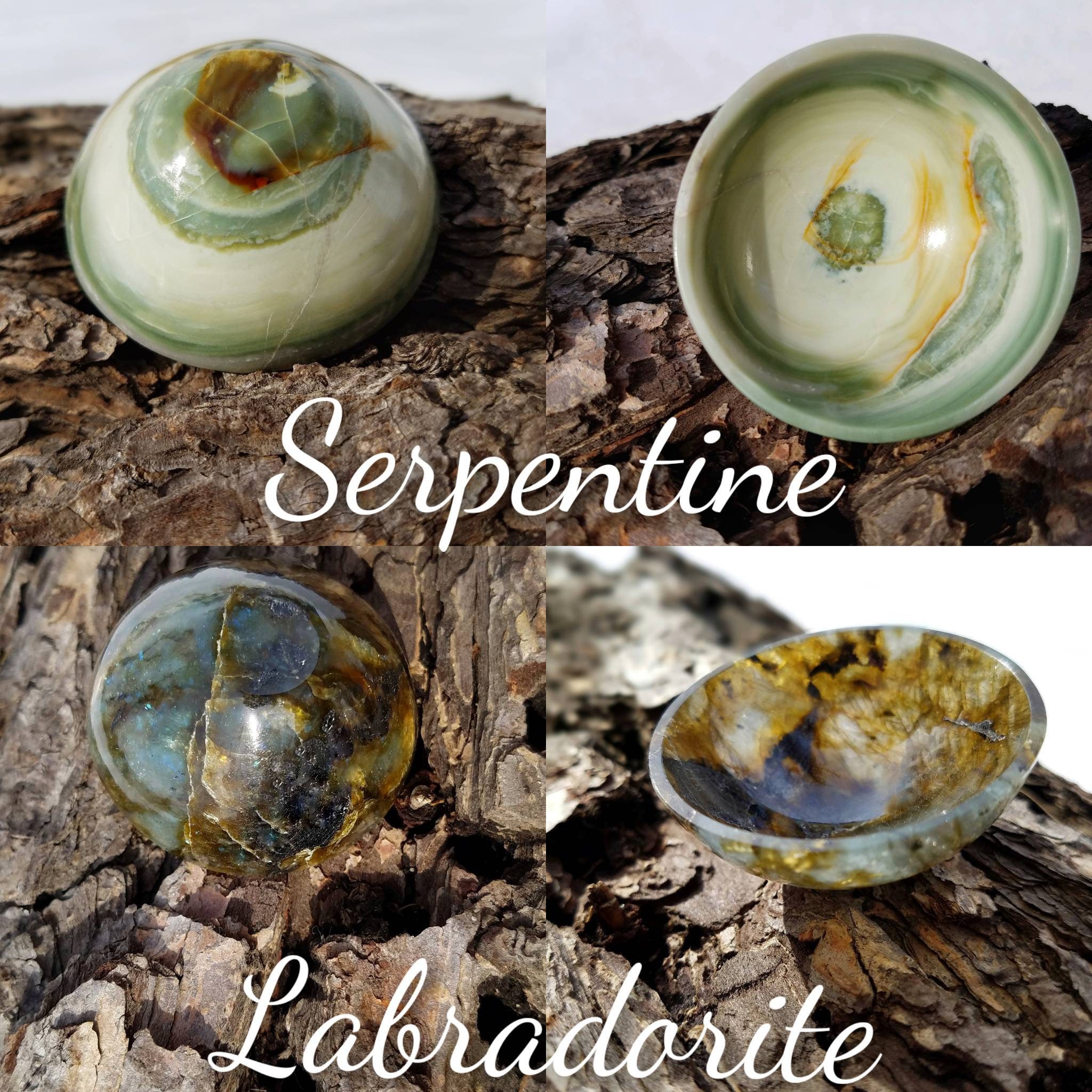 Serpentine Green Ritual Offering Bowl Hand Carved Natural Gemstone 