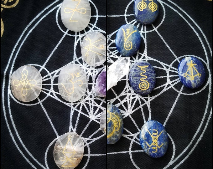 Karuna Reiki Healing Sets, Engraved Meditation Spiritual Healing Crystals, Genuine Carved Gemstone, Karuna Ki Attunement Set, Reiki Symbols