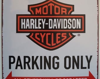 Retro Style Tin Sign - Warning - Harley Davidson Parking Only - All Others Will Be Scrapped