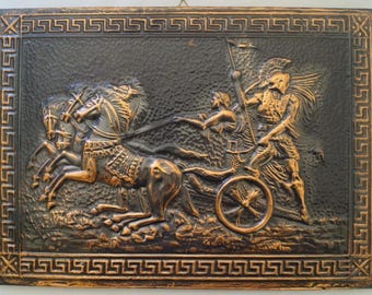 Chariot Soldiers Metal Art Work Made in Greece Mounted on Hanging Display Board