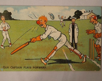 Vintage - Antiquarian - Comic - Cricket - Postcard - Our Captain Plays Forward.