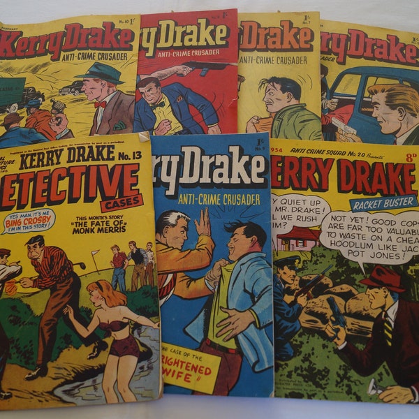 Australian Classic Vintage 1950's Golden Age Publications Over Half a Century Old - Bulk Lot of 7 Black & White Comic Books - Kerry Drake