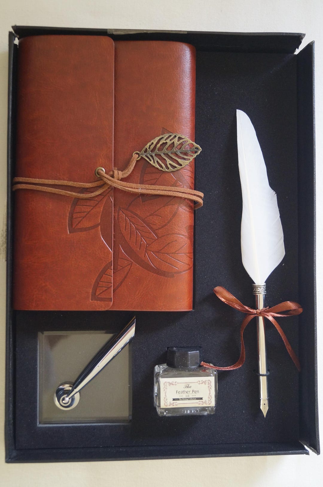 Vintage Style Calligraphy Feather Quill Metal Nib Dip Pen Holder Bottle ...