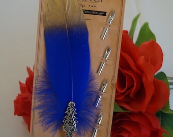 Vintage Distressed Style-Calligraphy Decorative Feather Quill Metal 6 Nib Dip Pen