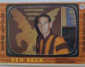 Hawthorn Hawks AFL-VFL Football Vintage 1967 Scanlens Trade Card Ken Beck