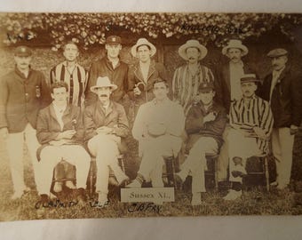Cricket - Vintage Postcard - The Sussex XI with Fry, Relf, Smith etc