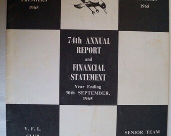 Collingwood Magpies AFL-VFL Football Vintage 1965 Annual Report Great Info &Pics