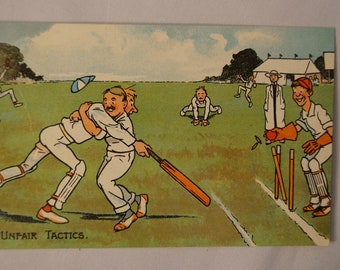 Vintage - Antiquarian - Comic - Cricket - Postcard - Unfair Tactics.