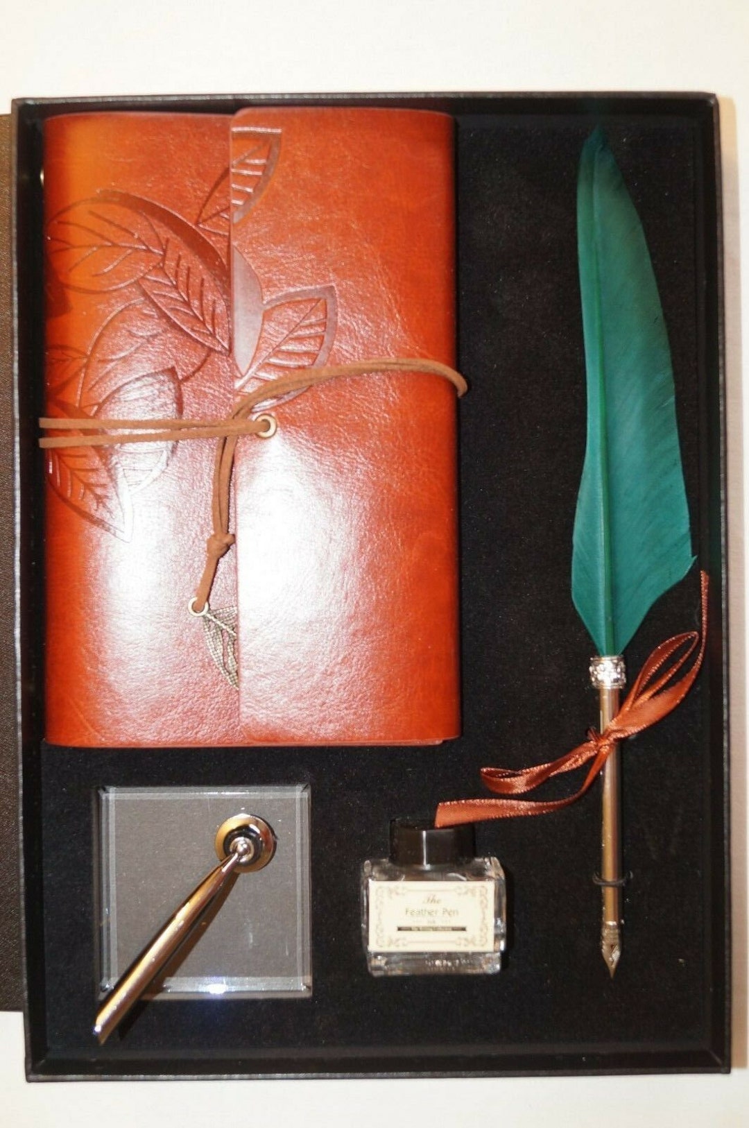 Vintage Style Calligraphy Feather Quill Metal Nib Dip Pen Holder Bottle ...