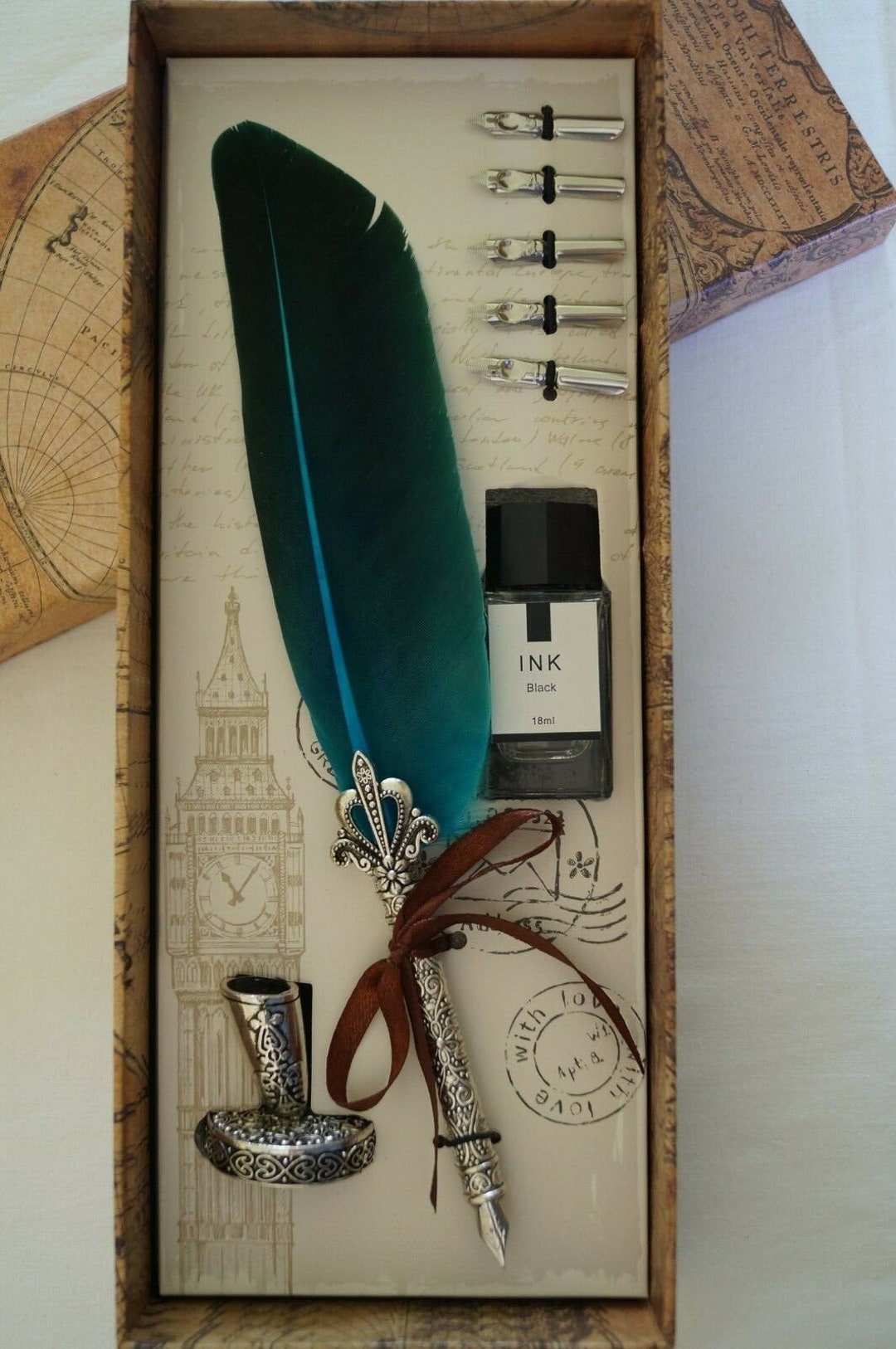 Vintage Style Calligraphy Feather Quill Metal 5 Nib Dip Pen - Etsy ...