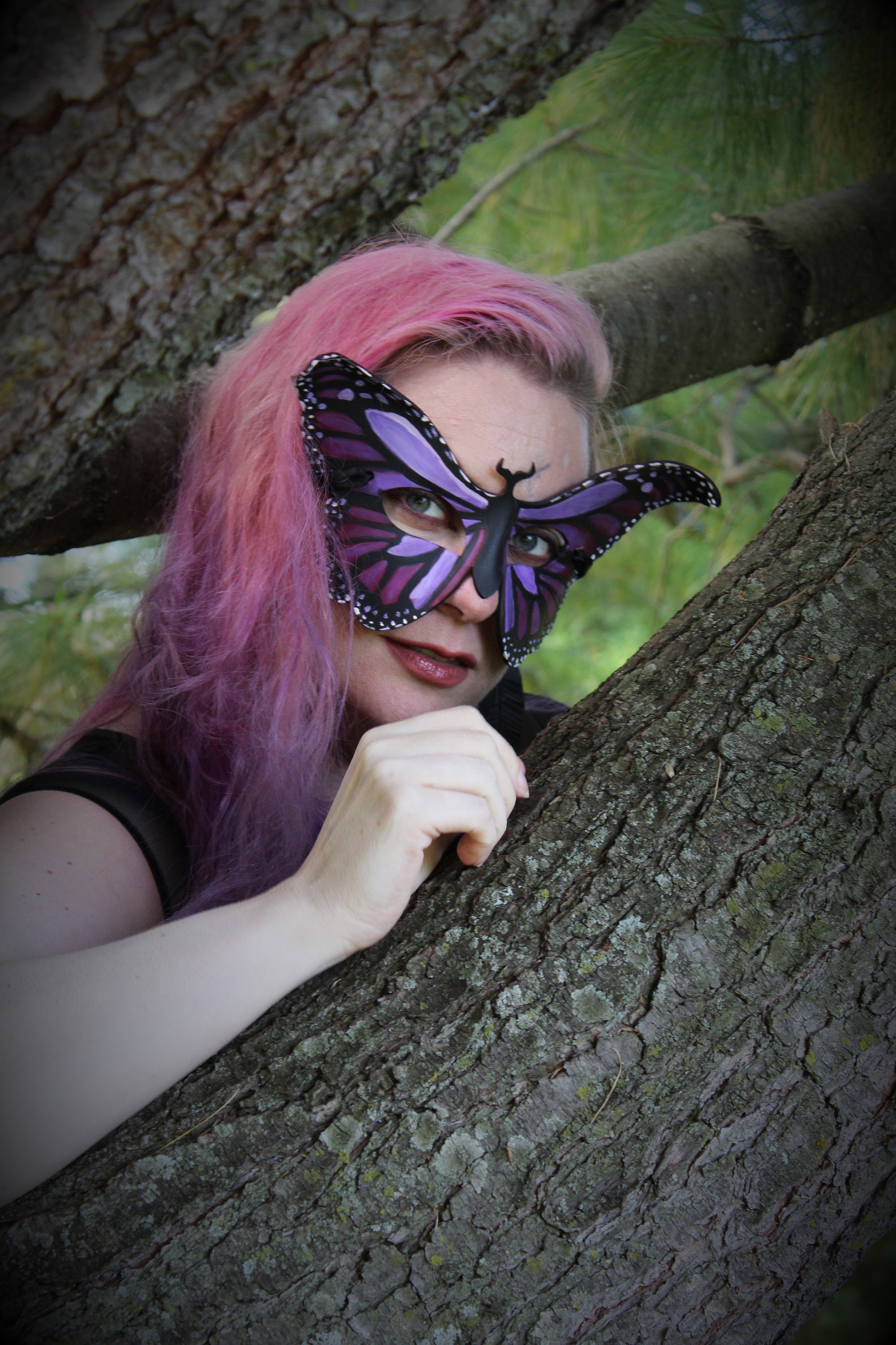 Purple and Blue Monarch Butterfly Masquerade Mask with feather