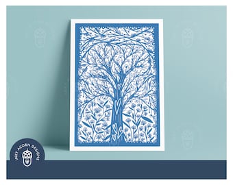 Personalised Family Tree Illustration in Papercut Style Drawing | Different Colours | Giclee Art Print | Portrait | A5 A4 A3 | Unframed