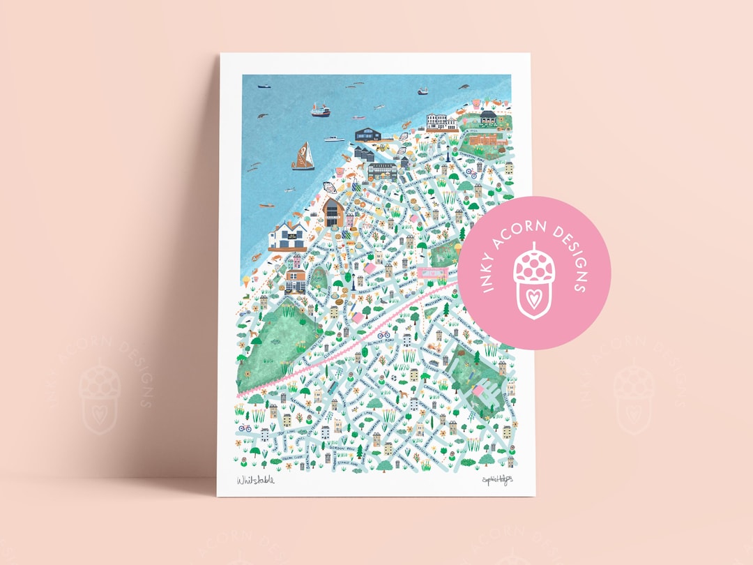 Whitstable Drawing Map of Whitstable | Illustrated Unframed Art Print | Available in A5 ...