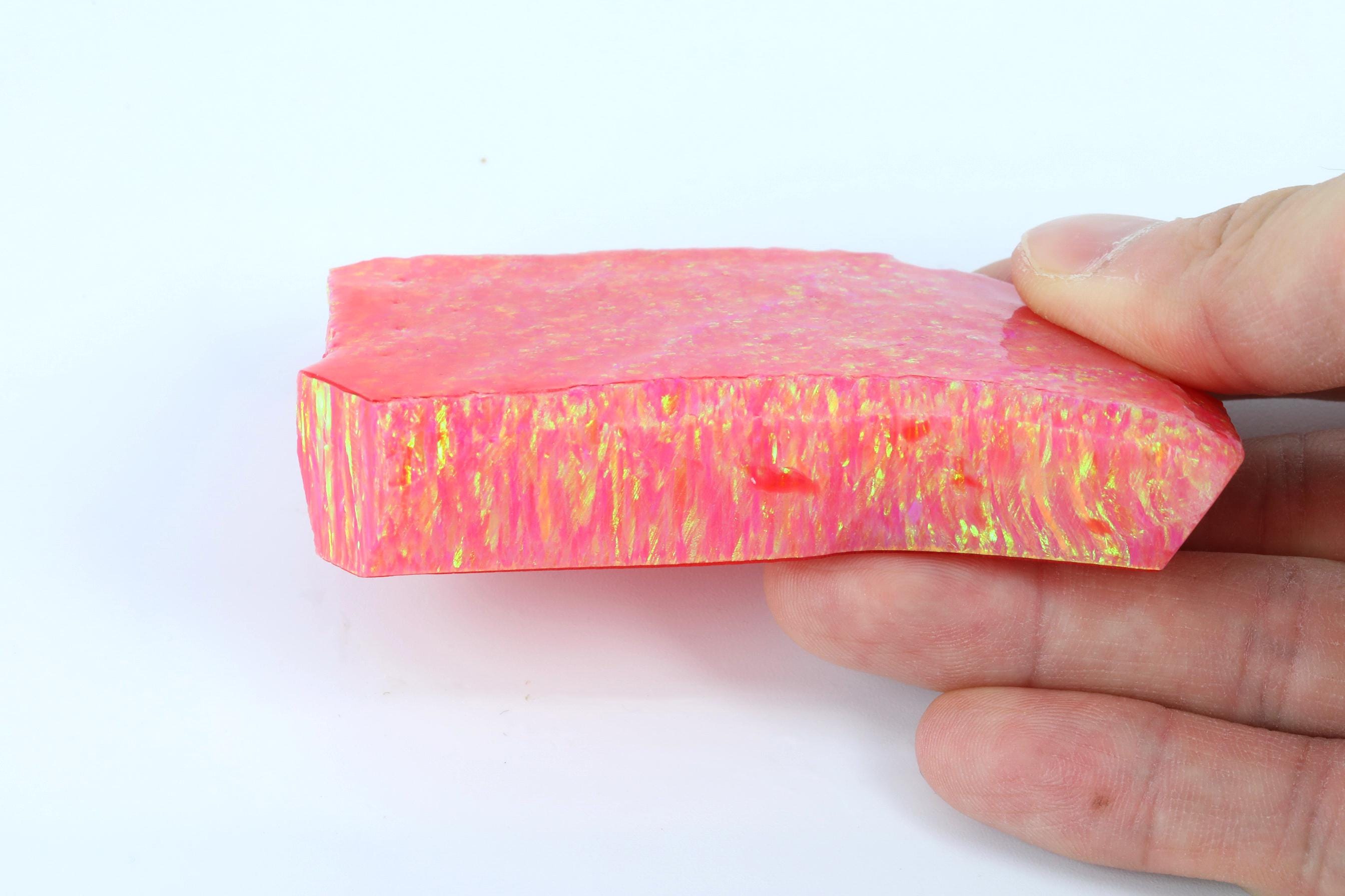 Bello Opal 82g OP07 Coral Pink Lab created grown synthetic opal rough block slab for solid opal ring and crushed opal ring