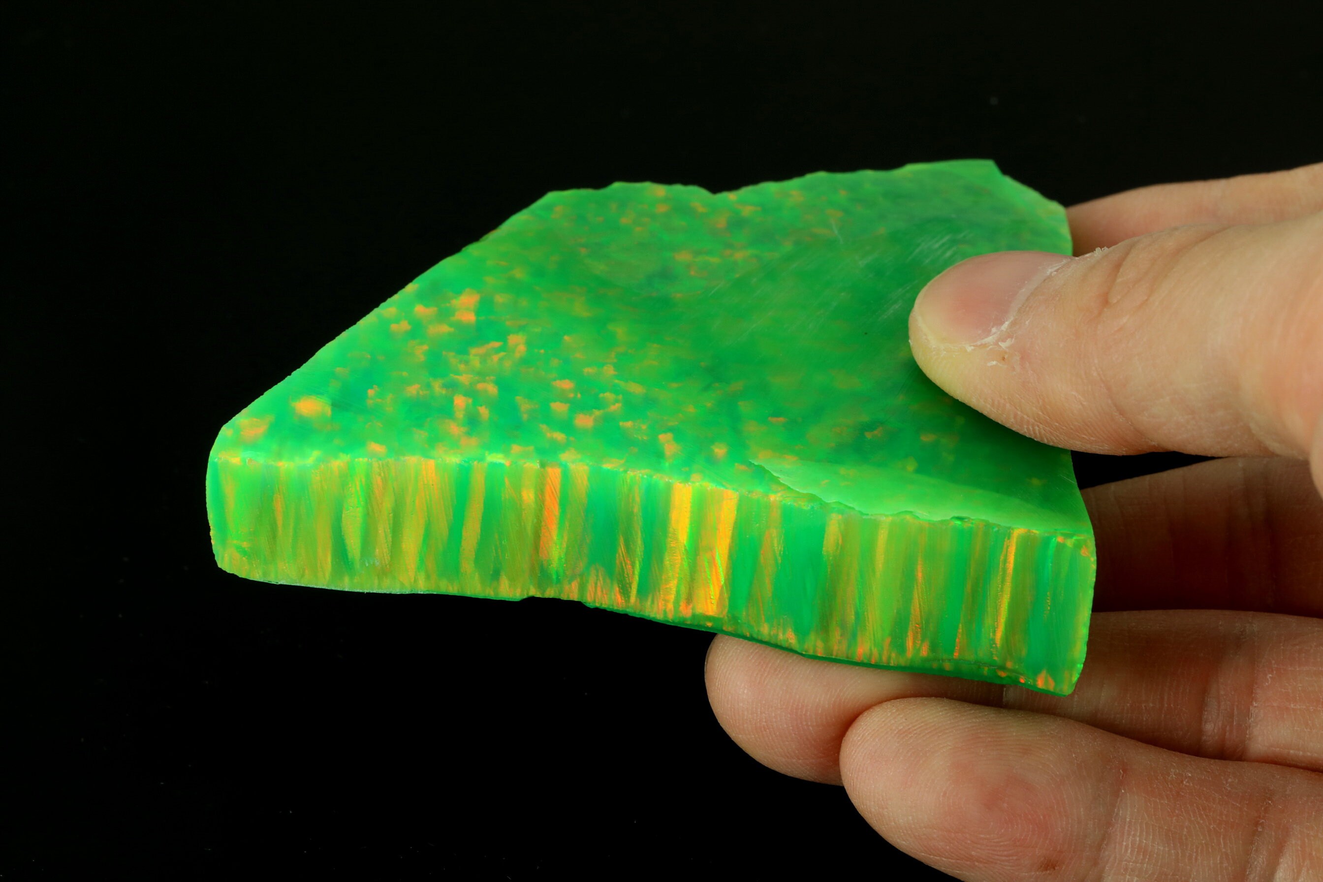 Jelly Opal 91g OP538 Neon Green UV reactive Lab Grown Synthetic Opal Rough Slab Stone for opal inlay wedding ring and carving Bello Opal