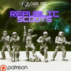 Clone Recon Trooper Squad - 5 mini bundle - SW Legion Compatible (38-40mm tall) Multi-Piece Resin 3D Print - Dark Fire Designs