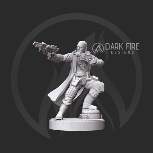 Male Hotshot Scoundrel Miniature | Legion | RPG | Scifi | D&D | Dark Fire Designs | Gootzy Gaming| Resin 3D Print |