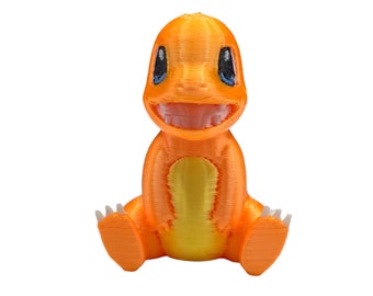 Happy Fire Dino - Plastic Poke Figurine -  2 Inch Tall 3D Printed Color Plastic Print