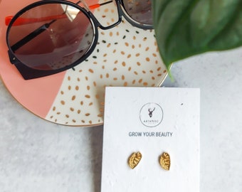 Hypoallergenic Plant Stud Earrings Set -  Alocasia Dragon Scale in silver or gold