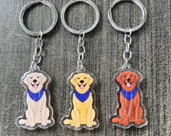 Golden Retriever Blue Bandana Keychain // Cream, Blonde, or Red