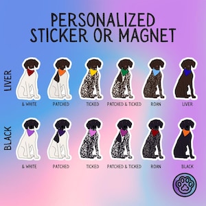 Personalized German Shorthaired Pointer Sticker or Magnet – Custom Dog Sticker with Bandana & Font Choice – 12 Color Options!