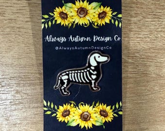 Glow-in-the-Dark Skeleton Dachshund Enamel Pin - Dog Lapel Pin - Dog Pin Badge - Dachshund Lover Gift