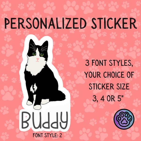 Personalized Tuxedo Cat Sticker // Custom // Gift for Cat Lover