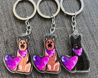 German Shepherd Keychain // Tan, Red, Black