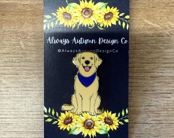 Golden Retriever Blue Bandana Enamel Pin - Dog Lapel Pin - Dog Pin Badge - Golden Retriever Lover Gift