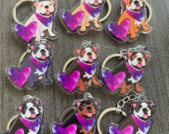 English Bulldog Keychain // 9 Colors Available!