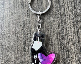 Tuxedo Cat Keychain // Black and White Cat